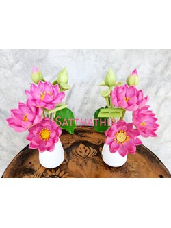 แจกันดอกบัว - ดอกบัวประดิษฐ์ - แจกันดอกบัวหลวงสีชมพู (ข้างละ 3 ดอก) ประดิษฐ์จากดิน - แจกันดอกบัวประดิษฐ์ - Lotus Flower