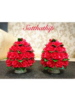 พานพุ่มดอกกุหลาบ ประดิษฐ์จากดิน [4 นิ้ว 1,200 บาท/คู่]