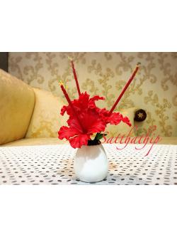 แจกันดอกชบา - ดอกชบาประดิษฐ์ - แจกันดอกชบาสีแดง (จำนวน 3 ดอก) ประดิษฐ์จากดิน - แจกันดอกชบาประดิษฐ์