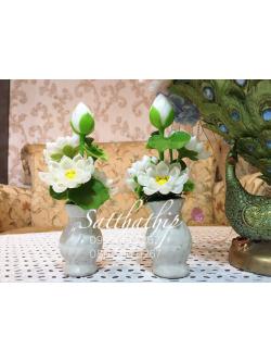 แจกันดอกบัว - ดอกบัวประดิษฐ์ - แจกันดอกบัวหลวง (ข้างละ 3 ดอก ไม่รวมดอกตูม) ประดิษฐ์จากดิน - แจกันดอกบัวประดิษฐ์ - Lotus Flower