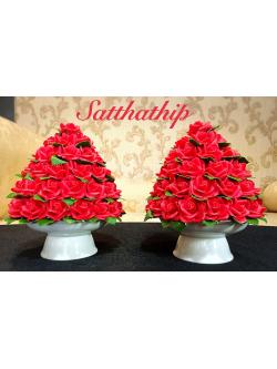พานพุ่มดอกกุหลาบ ประดิษฐ์จากดิน [ุ6 นิ้ว 1,650 บาท/คู่]
