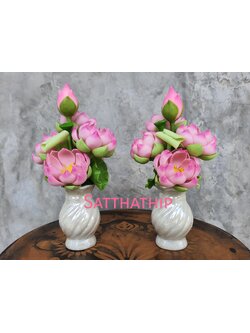 แจกันดอกบัว - ดอกบัวประดิษฐ์ - แจกันดอกบัวหลวง (ข้างละ 5 ดอก ไม่รวมดอกตูม) ประดิษฐ์จากดิน - แจกันดอกบัวประดิษฐ์ - Lotus Flower