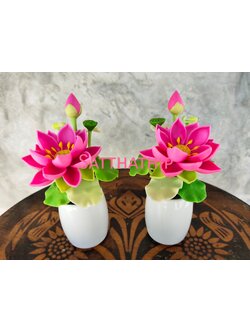 แจกันดอกบัว - ดอกบัวประดิษฐ์ - แจกันดอกบัวหลวงสีชมพู (ข้างละ 1 ดอก) ประดิษฐ์จากดิน - แจกันดอกบัวประดิษฐ์ - Lotus Flower