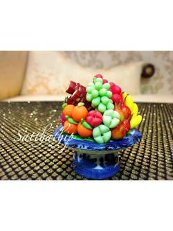 พานผลไม้ (9 อย่าง) ประดิษฐ์จากดิน - ผลไม้จิ๋ว - ผลไม้มงคล