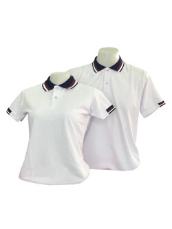 เสื้อโปโลสีขาว ปกน้ำเงินกรมท่า ราคาส่ง 3 ตัวขึ้นไป
