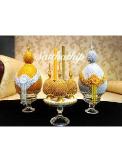 ชุดพานพุ่ม พร้อมพานเครื่องทองน้อย ผ้าตาดประดับคริสตัล