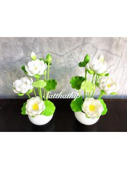 แจกันดอกบัว - ดอกบัวประดิษฐ์ - แจกันดอกบัวหลวง (ข้างละ 3 ดอก) ประดิษฐ์จากดิน - แจกันดอกบัวประดิษฐ์ - Lotus Flower