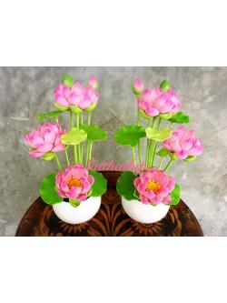 แจกันดอกบัว - ดอกบัวประดิษฐ์ - แจกันดอกบัวหลวง (ข้างละ 3 ดอก) ประดิษฐ์จากดิน - แจกันดอกบัวประดิษฐ์ - Lotus Flower