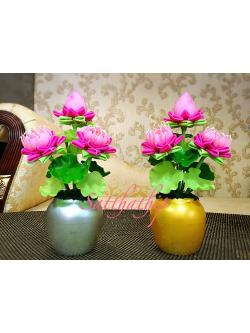 แจกันดอกบัว - ดอกบัวประดิษฐ์ - แจกันดอกบัวพับสีชมพู (ข้างละ 3 ดอก) ประดิษฐ์จากดิน - แจกันดอกบัวประดิษฐ์ - Lotus Flower