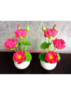 แจกันดอกบัว - ดอกบัวประดิษฐ์ - แจกันดอกบัวหลวง (ข้างละ 3 ดอก) ประดิษฐ์จากดิน - แจกันดอกบัวประดิษฐ์ - Lotus Flower