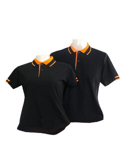 เสื้อโปโลสีดำ ปกสีส้มดำ ชาย หญิง ราคาส่ง 3ตัวขึ้นไป