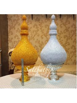 พานพุ่ม - พานพุ่มเงินทอง ประดับเกล็ดผ้า - พานพุ่มผ้าตาด - Phan bush