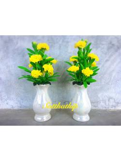 แจกันดอกดาวเรือง (ข้างละ 9 ดอก) ประดิษฐ์จากดิน - แจกันดาวเรืองประดิษฐ์ - ดอกดาวเรืองประดิษฐ์