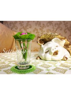 ชุดดอกบัว (กำ) พร้อมถาดใบตอง ประดิษฐ์จากดิน - ดอกบัวจิ๋ว - Lotus flower