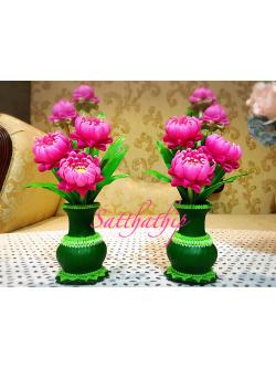 แจกันดอกบัว - ดอกบัวประดิษฐ์ - แจกันดอกบัวหลวงสีชมพู (ข้างละ 5 ดอก) ประดิษฐ์จากดิน - แจกันดอกบัวประดิษฐ์ - Lotus Flower