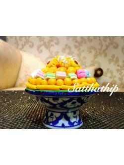 พานโมเดลขนมไทย ประดิษฐ์จากดิน 4" - พานขนมมงคล ประดิษฐ์จากดิน - พานขนมไทย ดินปั้น