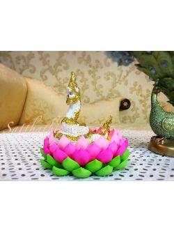 ชุดพญานาค (เซรามิก ลงสี) พร้อมถาดบัว ประดิษฐ์จากดิน - Nāga