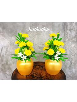 แจกันดอกดาวเรือง (ข้างละ 9 ดอก) ประดิษฐ์จากดิน - แจกันดาวเรืองประดิษฐ์ - ดอกดาวเรืองประดิษฐ์