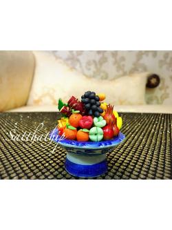 พานผลไม้ (9 อย่าง) ประดิษฐ์จากดิน - ผลไม้จิ๋ว - ผลไม้มงคล