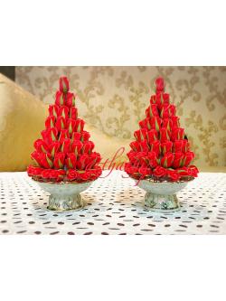 พานพุ่มดอกกุหลาบ ประดิษฐ์จากดิน [3.5 นิ้ว 1,100 บาท/คู่]