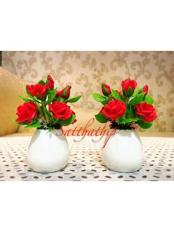 [สินค้าหมดชั่วคราว***] แจกันดอกกุหลาบ สีแดง ประดิษฐ์จากดิน - ดอกกุหลาบ - Rose Flower