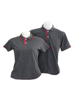 เสื้อโปโลสีเทาเข้ม ปกมีลายเส้นสีแดง ราคาส่ง 3 ตัวขึ้นไป