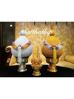 ชุดพานพุ่ม พร้อมพานเครื่องทองน้อย ผ้าตาดประดับคริสตัล