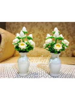 แจกันดอกบัว - ดอกบัวประดิษฐ์ - แจกันดอกบัวพับสีขาว (ข้างละ 10 ดอก) ประดิษฐ์จากดิน - แจกันดอกบัวประดิษฐ์ - Lotus Flower