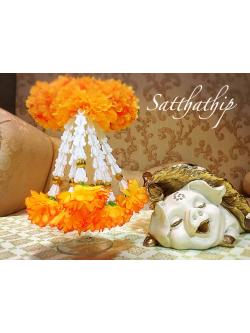 พวงมาลัยผ้า - พวงมาลัยดอกมัมผสมดอกดาวเรือง ประดิษฐ์ - พวงมาลัยถวายศาลพระภูมิ - Fabric Garland