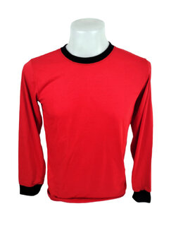 เสื้อยืดคนงานสีแดง คอกลมสีดำ แขนยาว