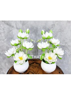 แจกันดอกบัว - ดอกบัวประดิษฐ์ - แจกันดอกบัวหลวงสีขาว (ข้างละ 5 ดอก) ประดิษฐ์จากดิน - แจกันดอกบัวประดิษฐ์ - Lotus Flower