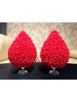 พานพุ่มดอกกุหลาบ ประดิษฐ์จากดิน ***ไม่ใส่ใบ [7.5 นิ้ว 4,600 บาท/คู่]