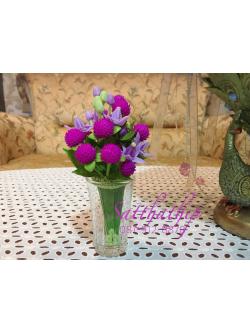 กรวยดอกบานไม่รู้โรยผสมดอกรัก ประดิษฐ์จากดิน