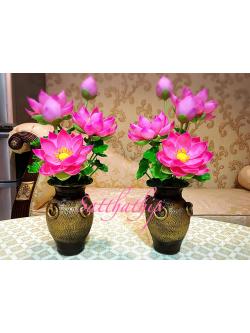 แจกันดอกบัว - ดอกบัวประดิษฐ์ - แจกันดอกบัวหลวง (ข้างละ 3 ดอก ไม่รวมดอกตูม) ประดิษฐ์จากดิน - Lotus Flower