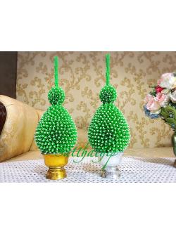 พานพุ่ม [5"] - พานพุ่มสักการะ - พานพุ่มดอกรัก - พานพุ่มดอกรักประดิษฐ์ (พลาสติก) - พานพุ่มสีเขียว