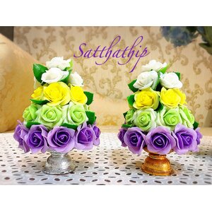 พานพุ่มดอกกุหลาบ - พานพุ่มดอกกุหลาบสีผสม ประดิษฐ์จากดิน - Rose Flower - Phan bush