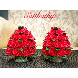 พานพุ่มดอกกุหลาบ ประดิษฐ์จากดิน [4 นิ้ว 1,200 บาท/คู่]