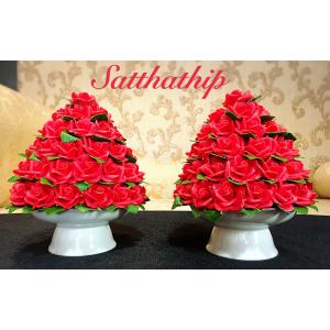 พานพุ่มดอกกุหลาบ ประดิษฐ์จากดิน [ุ6 นิ้ว 1,650 บาท/คู่]