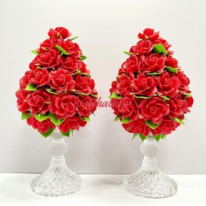 พานพุ่มดอกกุหลาบ ประดิษฐ์จากดิน [4.5 นิ้ว 1,690 บาท/คู่]