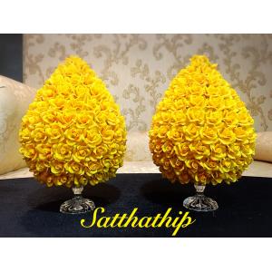 พานพุ่มดอกกุหลาบ ประดิษฐ์จากดิน ***ไม่ใส่ใบ [7.5 นิ้ว 4,600 บาท/คู่]