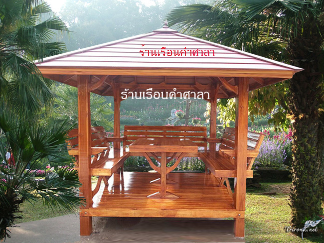 ( รหัส A5-เรียบ ) ศาลา ไม้สัก สีเงา หลังคาชั้นเดียวเชิงชายแบบเรียบ หลังนิว / ขนาด 2.00x2.00x3.00 เมตร