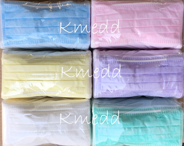 หน้ากากปิดปาก 3 ชั้น Dura แบบคล้อง รุ่นใหม่ Level 1 สีเขียว ขาว ฟ้า ชมพู เหลือง ม่วง ดำ