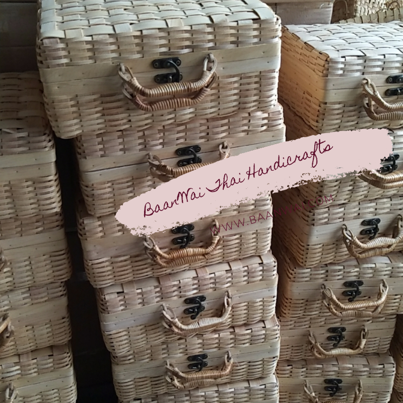 กระเป๋าไม้สาน บุผ้า 3 ใบชุด