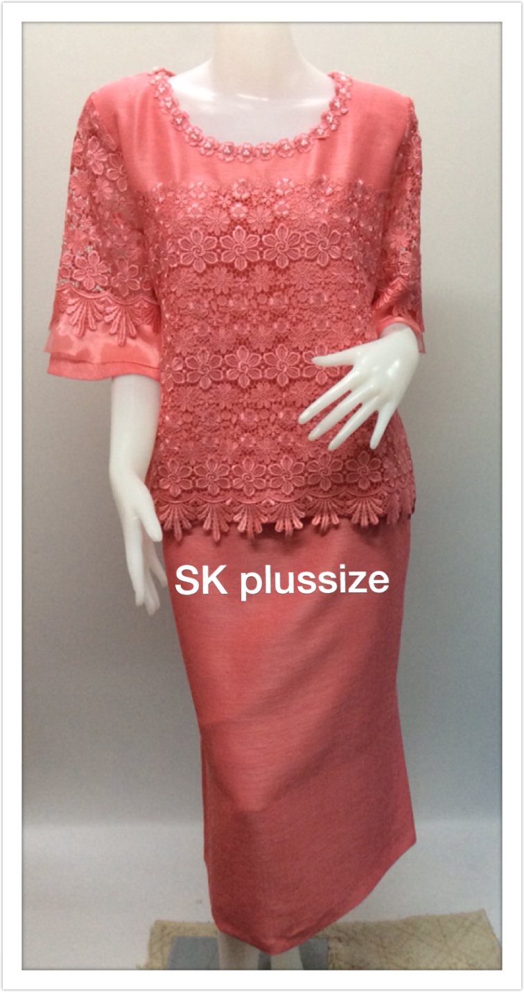 ชุดผ้าไหมผสมฝ้าย เสื้อและกระโปรงยาว สีโอลด์โรส รอบอก 48 นิ้ว