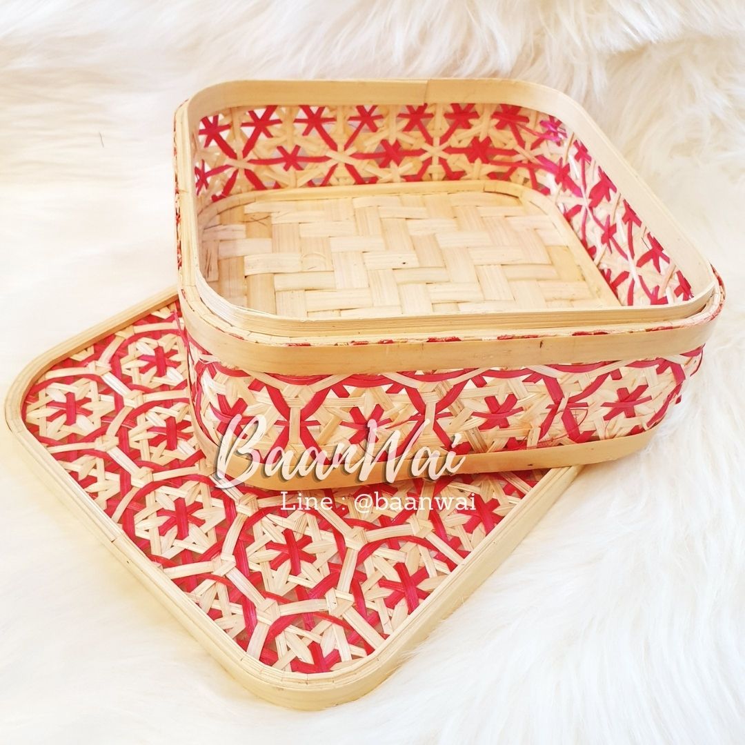กล่องไม้ไผ่ลายพิกุล กล่องไม้ไผ่ทรงเหลี่ยม กล่องลายพิกุล