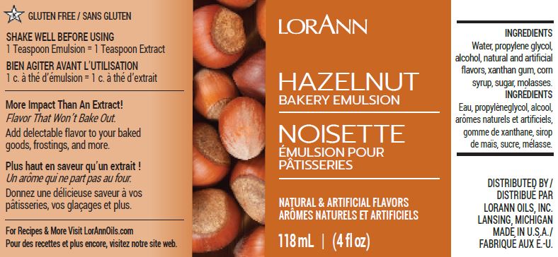 LORANN Hazelnut Emulsion กลิ่นฮาเซลนัท 4 Oz. (118 ml) (06-7590-03)