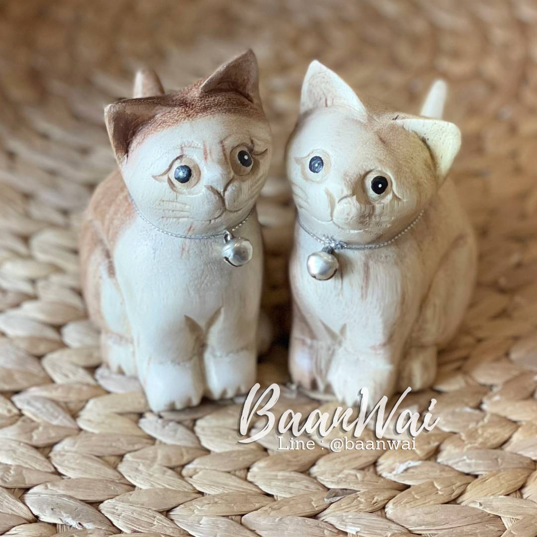 น้องคู่บุญ แมวไม้แกะสลัก สัญลักษณ์ความโชคดี แคล้วคลาดภัยอันตราย