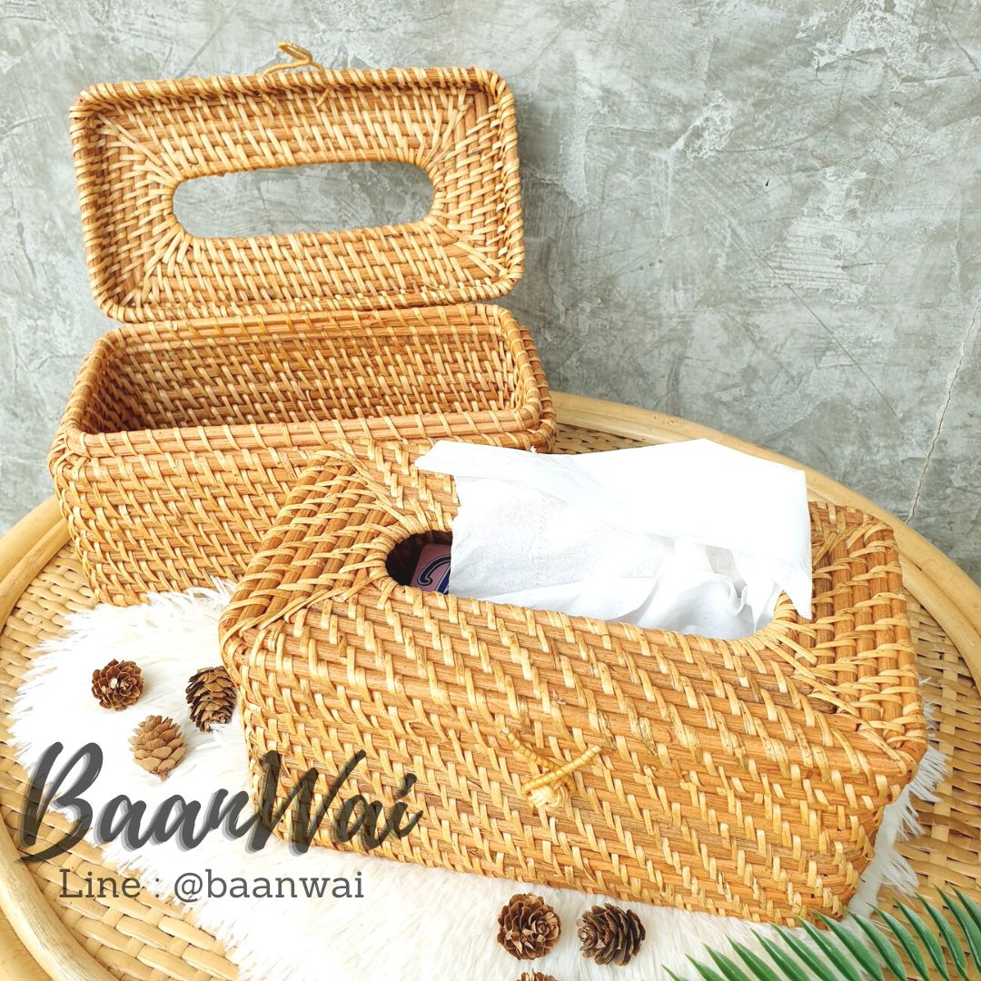 กล่องทิชชู กล่องทิชชูหวายทรงยาว กล่องทิชชูหวายสานงานละเอียด กล่องทิชชูหวาย