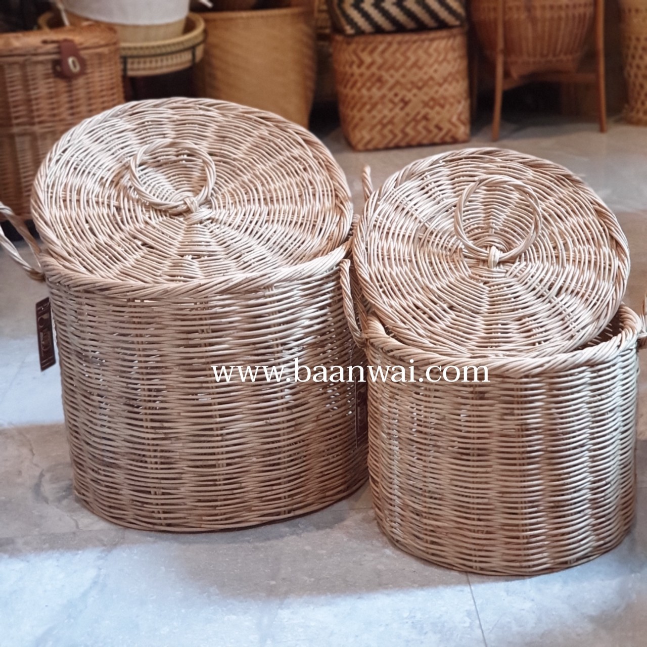 ตะกร้าหวาย มีฝาปิด