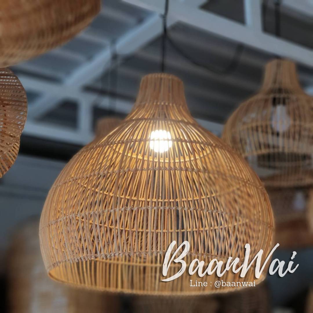 โคมไฟตกแต่ง โคมไฟหวาย โคมไฟทรงน้ำเต้าลายตรง
